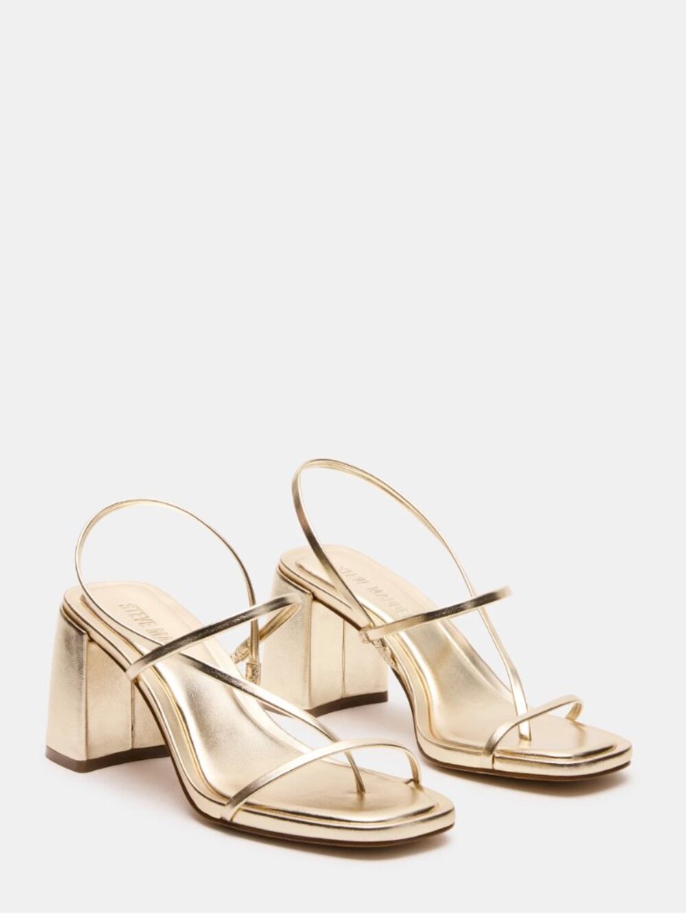 Steve Madden Diora Metallic Gold Strappy Block Heel Sandals, Brand New